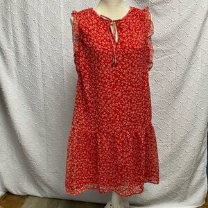 Kaari blue size large red floral lined‎ sleeveless dress with keyhole
